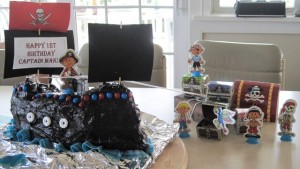 Pirate Ship Cake with an anchor and treasure