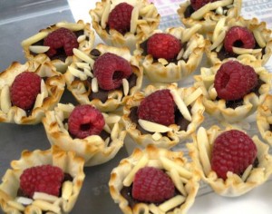 March treats - Phillo Pastry cups with chocolate and raspberries