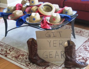 Cowboys or farmers attire for party attendees