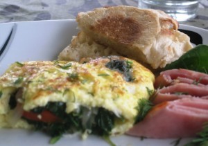 Spinach omelette cross cut section